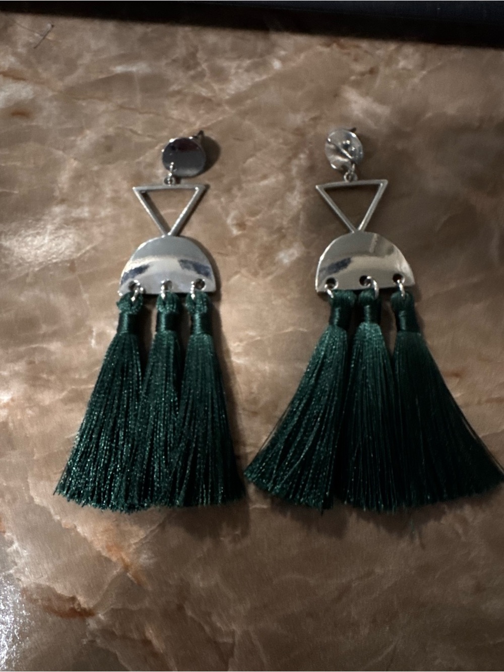 Silver & Emerald Green Tassel Drop Earrings - Women Jewelry - Picture 4 of 4
